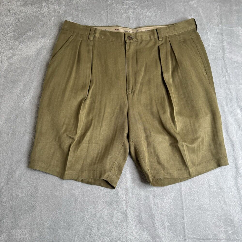 Tommy Bahama Shorts Mens 38 Brown 100% Silk Pleated Chino Beach Summer Relax Fit